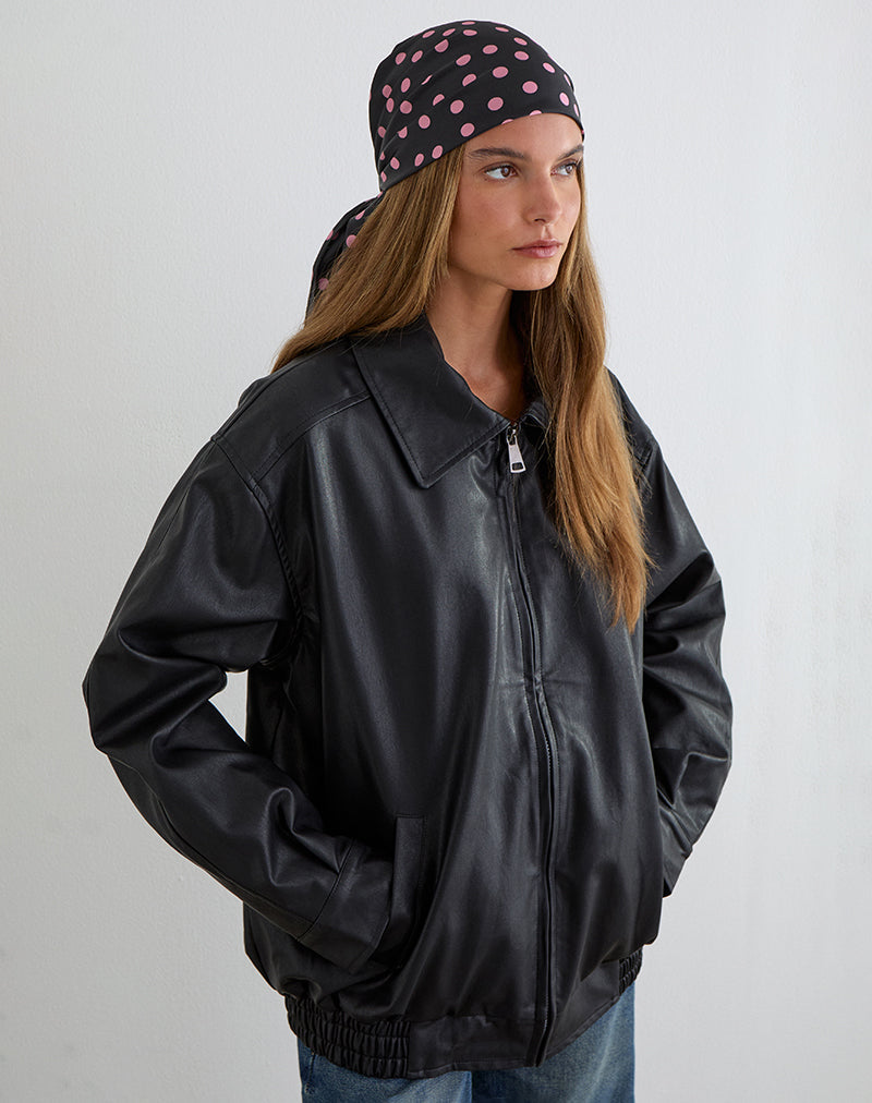 Kavra-sjaal van zwart satijn met roze stippen