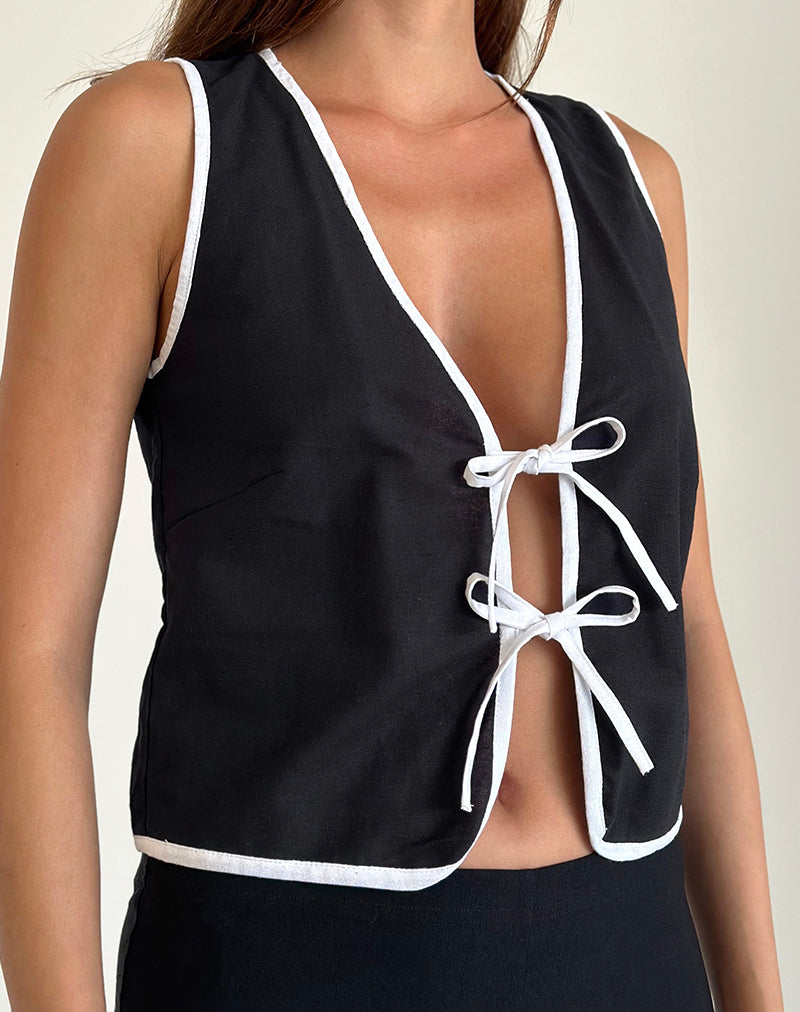 Afbeelding van Kayna Top in Zwart met Witte Binding