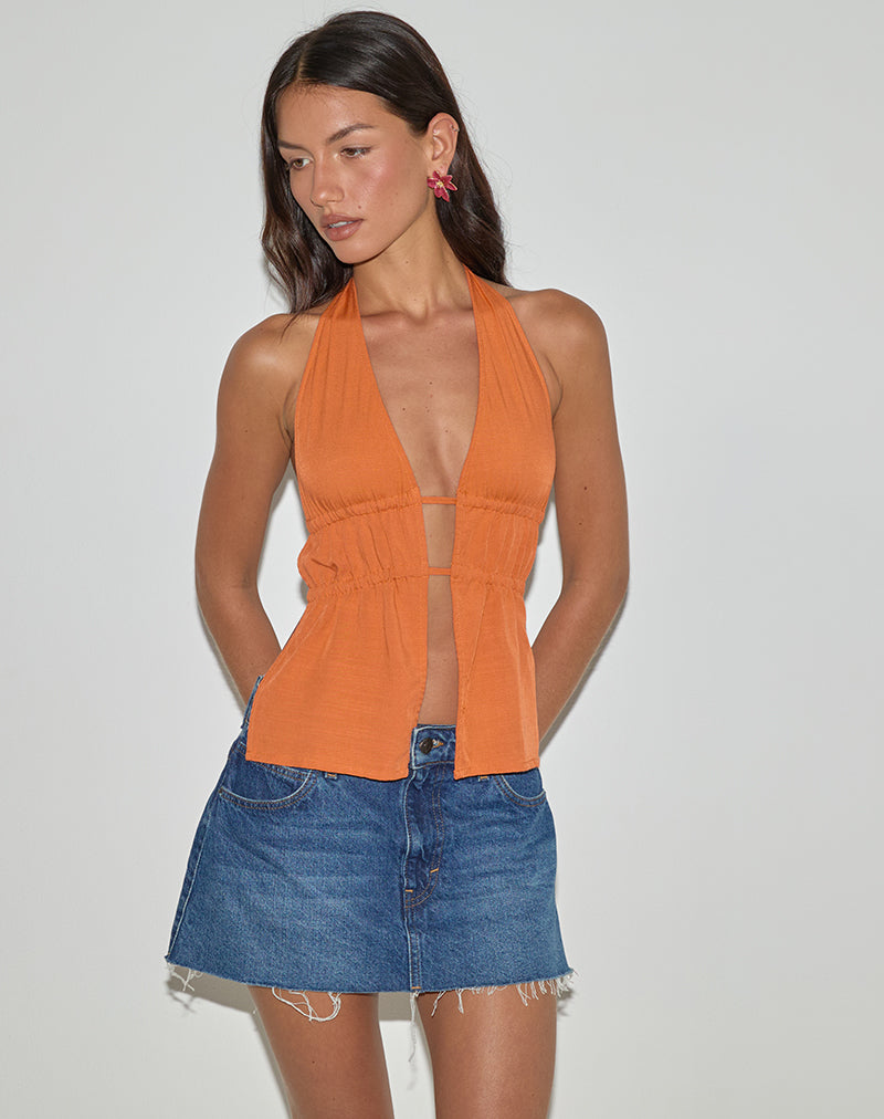 Afbeelding van Kaytia haltertop in dubbele strik Sunset Orange