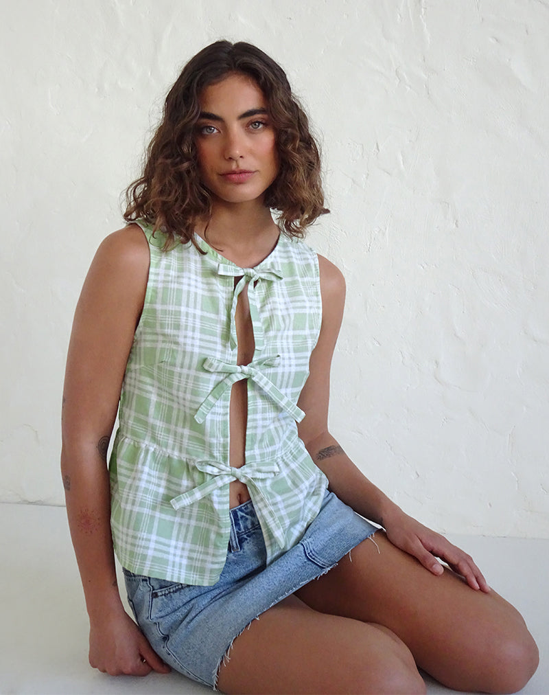 Kayvata Tie Front Top in tafelkleed Neo Mint