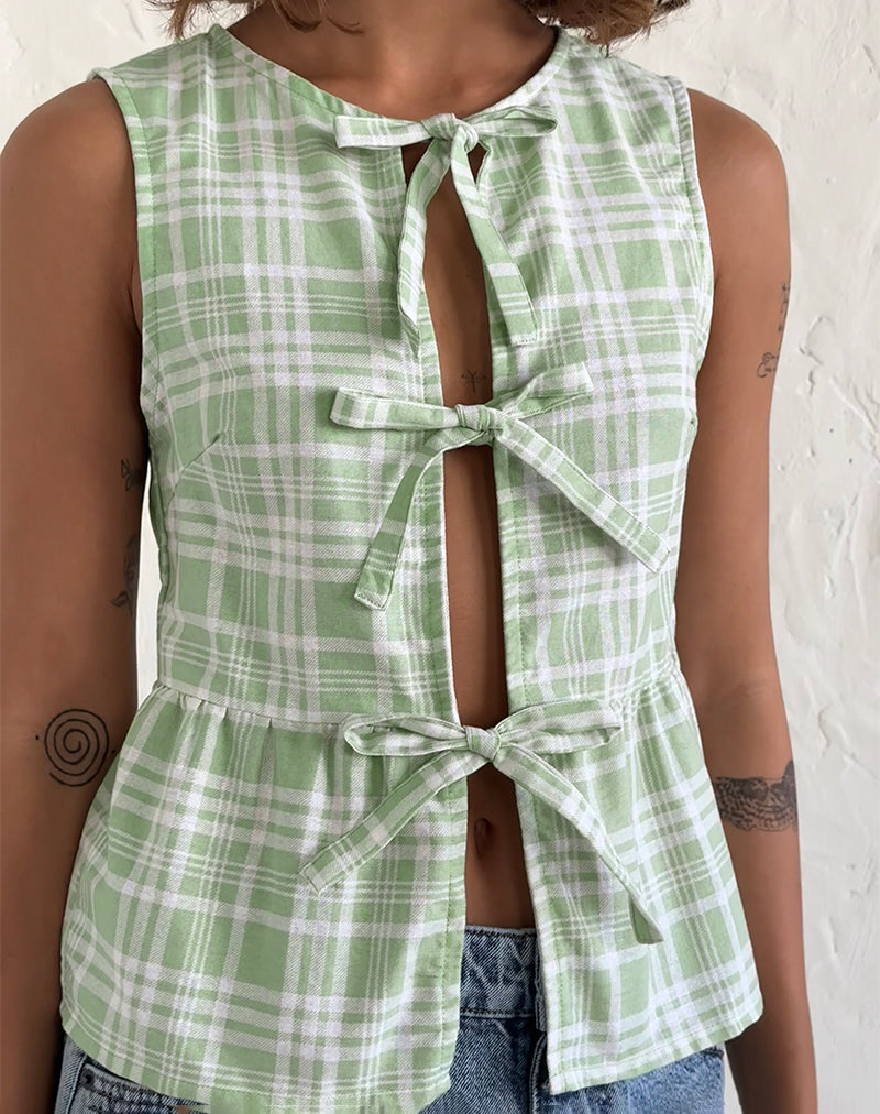 Kayvata Tie Front Top in tafelkleed Neo Mint