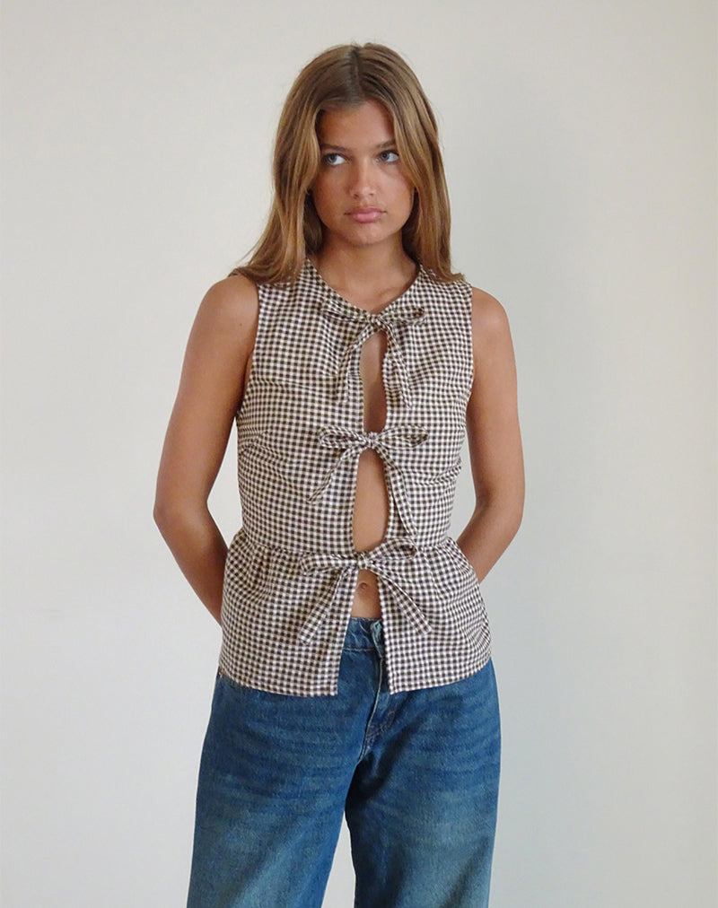 Afbeelding van Kayvata Top in Mini Gingham Bruin