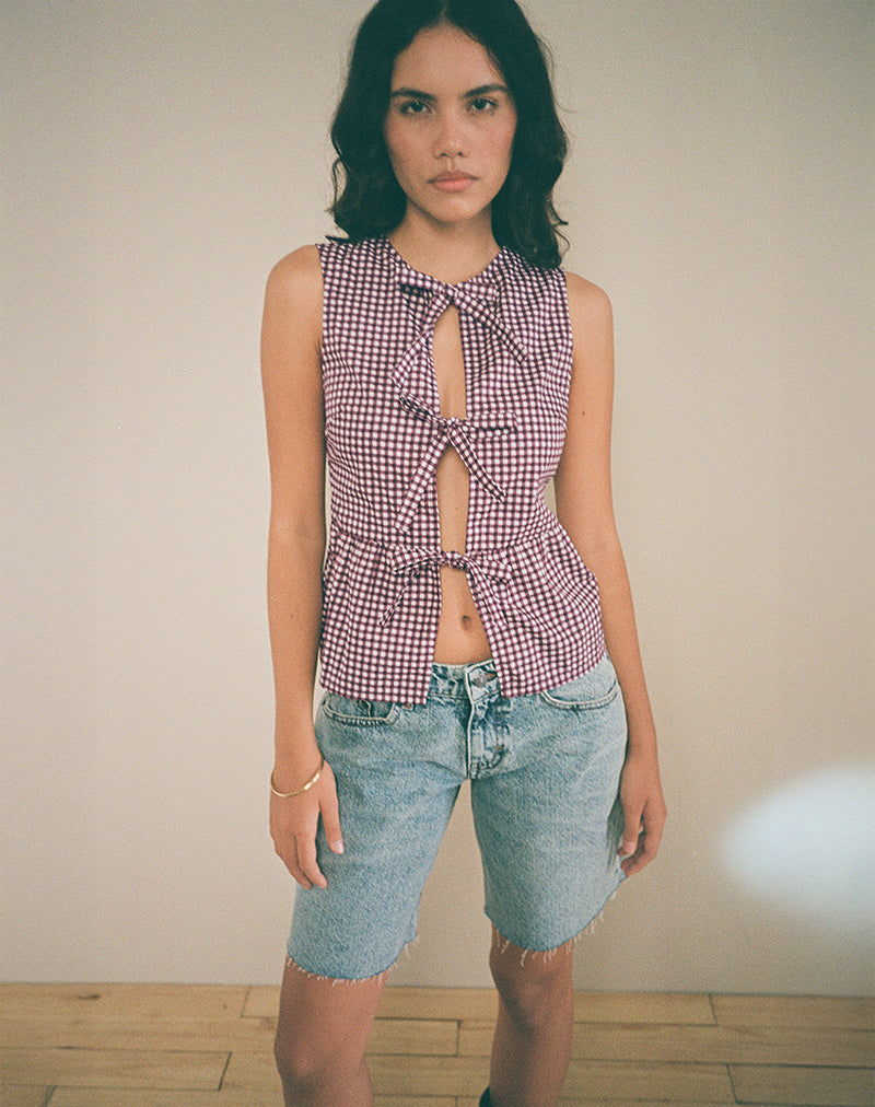 Afbeelding van Kayvata Top in Mini Gingham Wijn