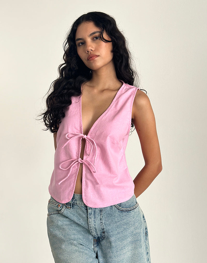 Kayve Top met Stropdas in Flamingo Roze