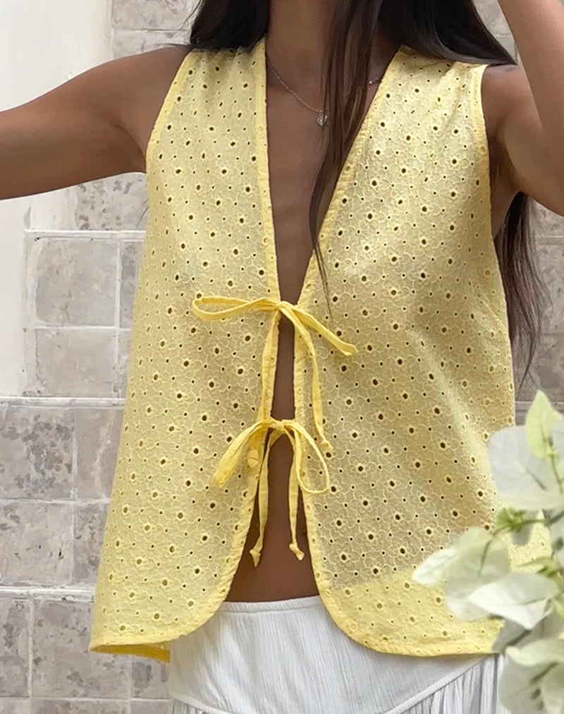 Kayve Top met Stropdas in Broderie Geel