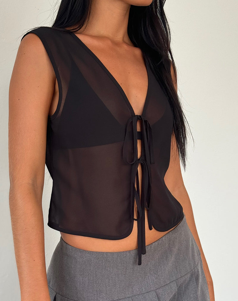 Afbeelding van Kayve Top met Stropdas in Chiffon Zwart
