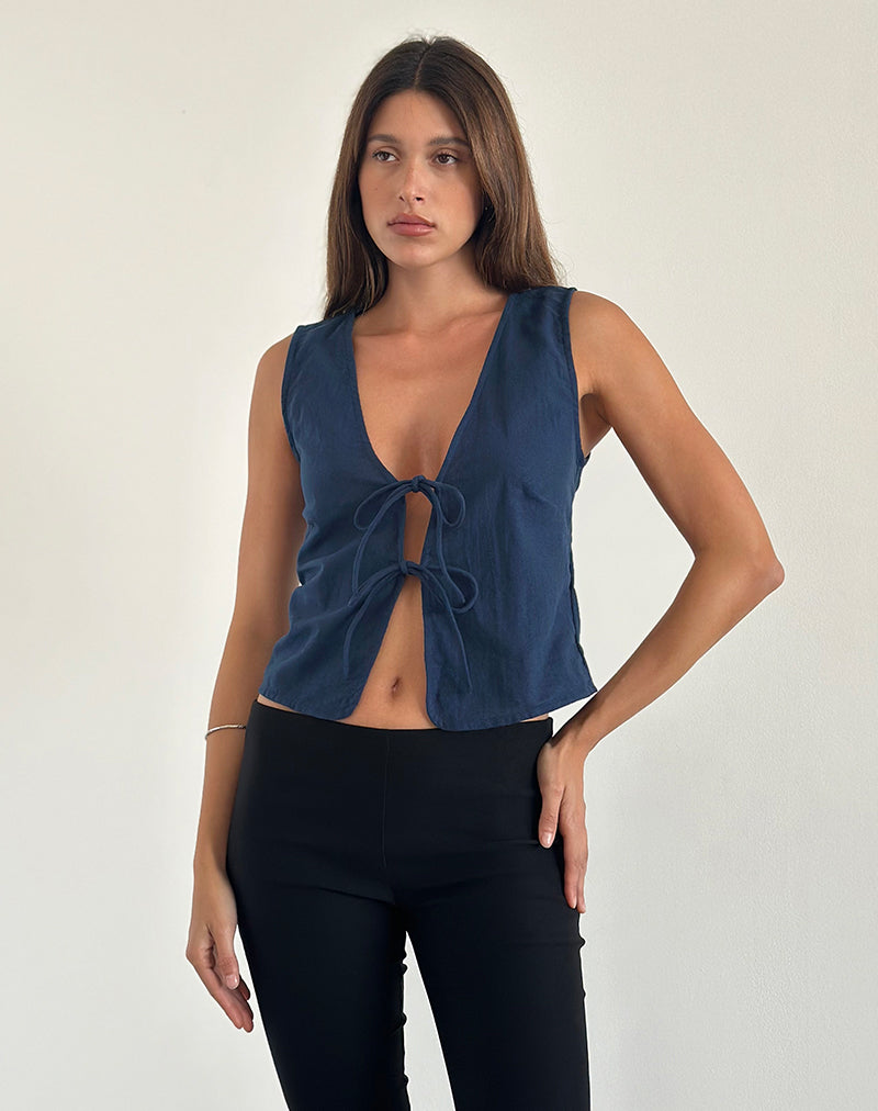 Afbeelding van Kayve Top met Stropdas in Navy
