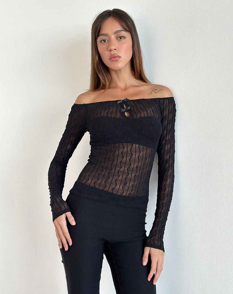 Kazi Bardot Top in Rimpelzwart