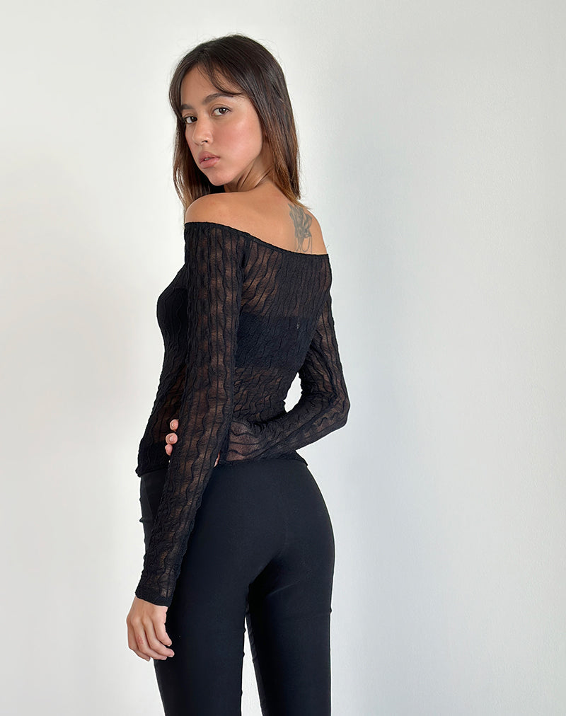 Afbeelding van Kazi Bardot Top in Rimpelzwart