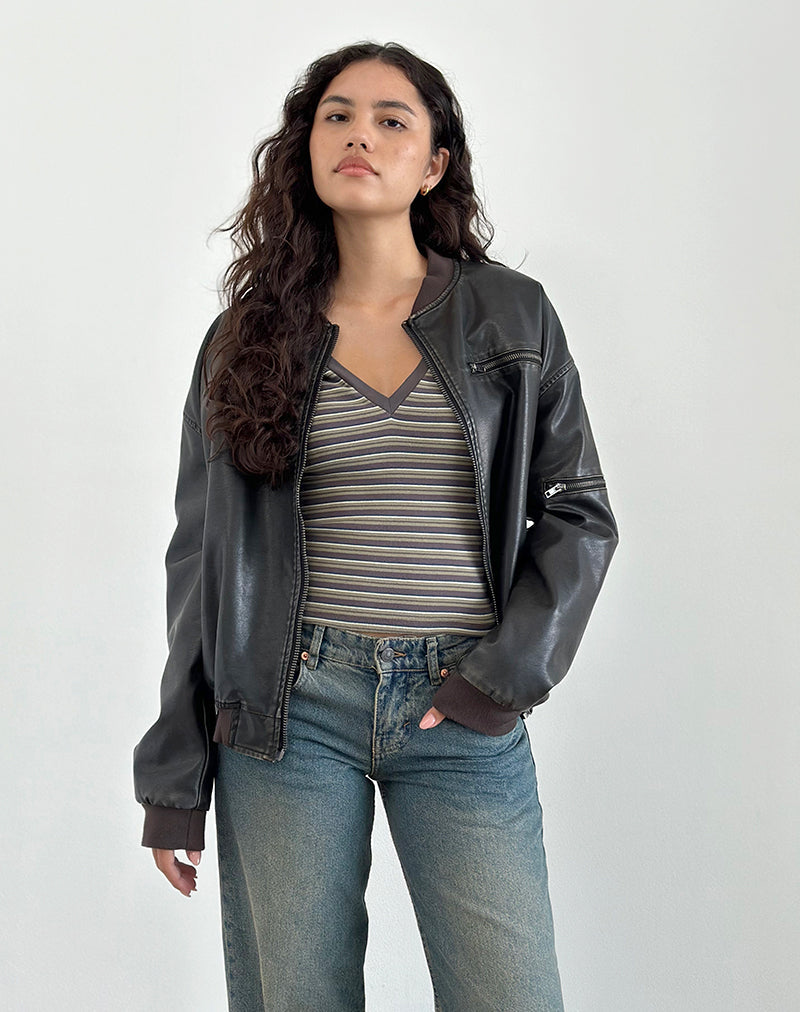 Afbeelding van Keiko Top in Stripe Jersey Bruin Leger