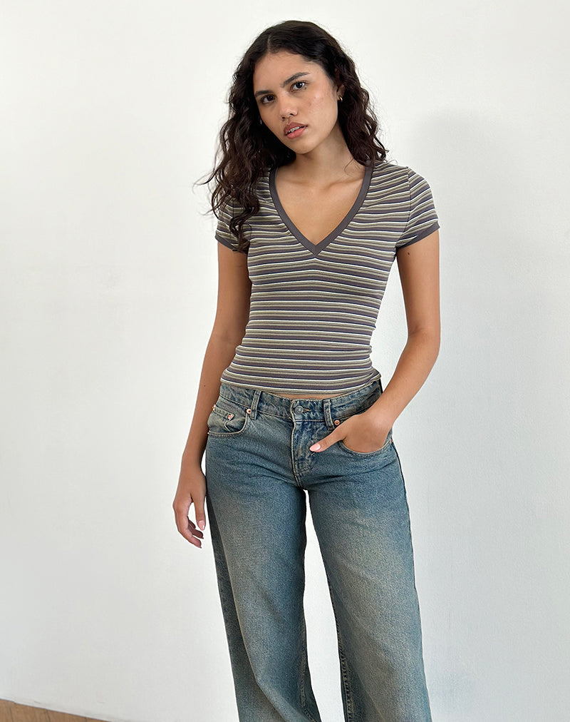 Afbeelding van Keiko Top in Stripe Jersey Bruin Leger