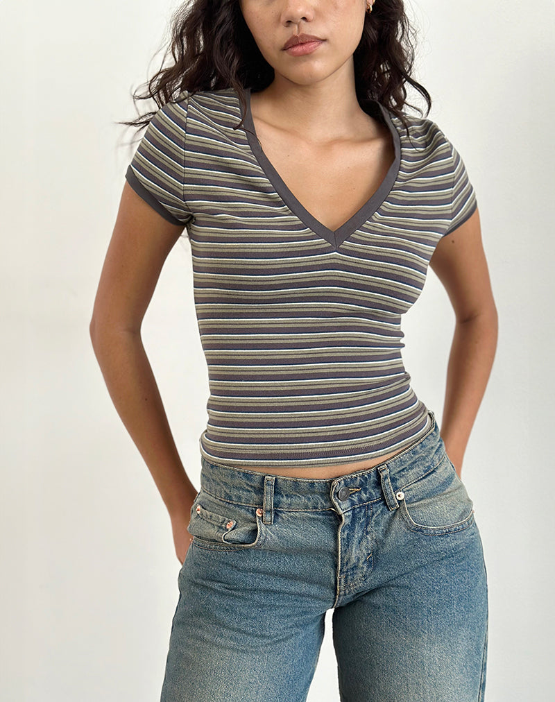 Afbeelding van Keiko Top in Stripe Jersey Bruin Leger