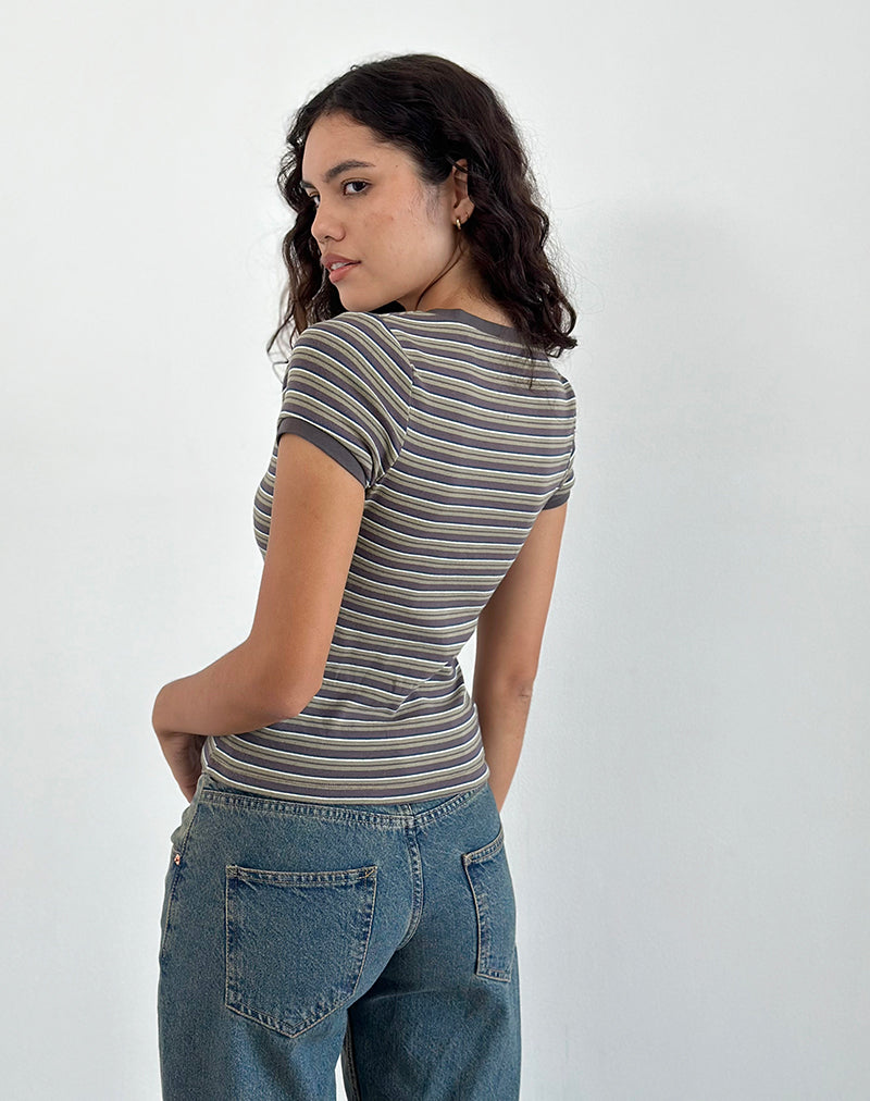Afbeelding van Keiko Top in Stripe Jersey Bruin Leger