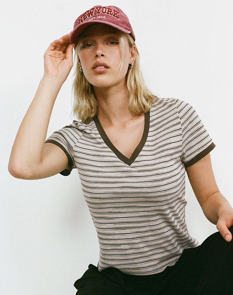 Afbeelding van Keiko Top in Stripe Jersey Tonaal Bruin