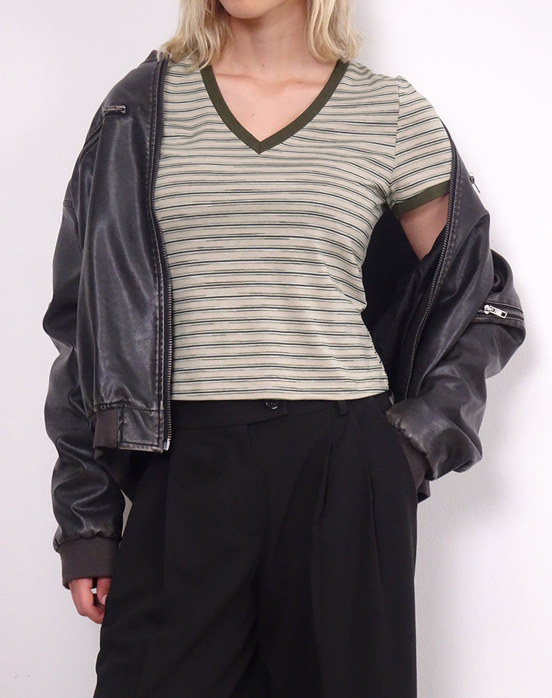 Afbeelding van Keiko Top in Stripe Jersey Tonaal Bruin