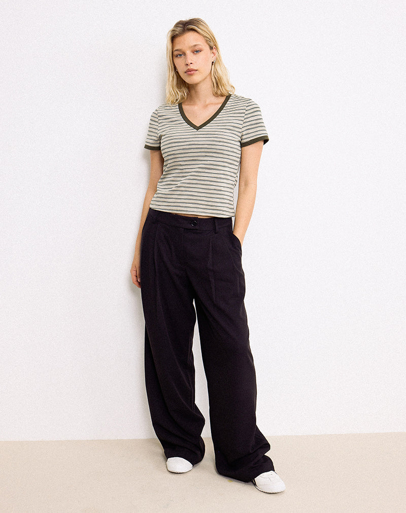 Keiko Top in Stripe Jersey Ton-sur-ton bruin