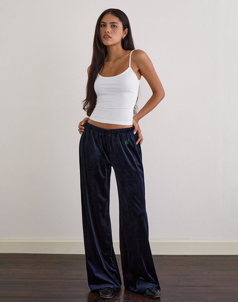 Glen Jogger in velours marine met 'M' embelishment