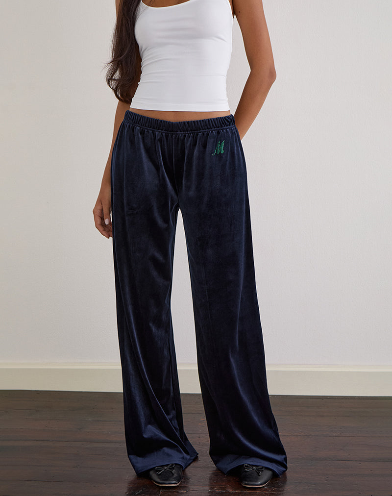 Glen Jogger in velours marine met 'M' embelishment