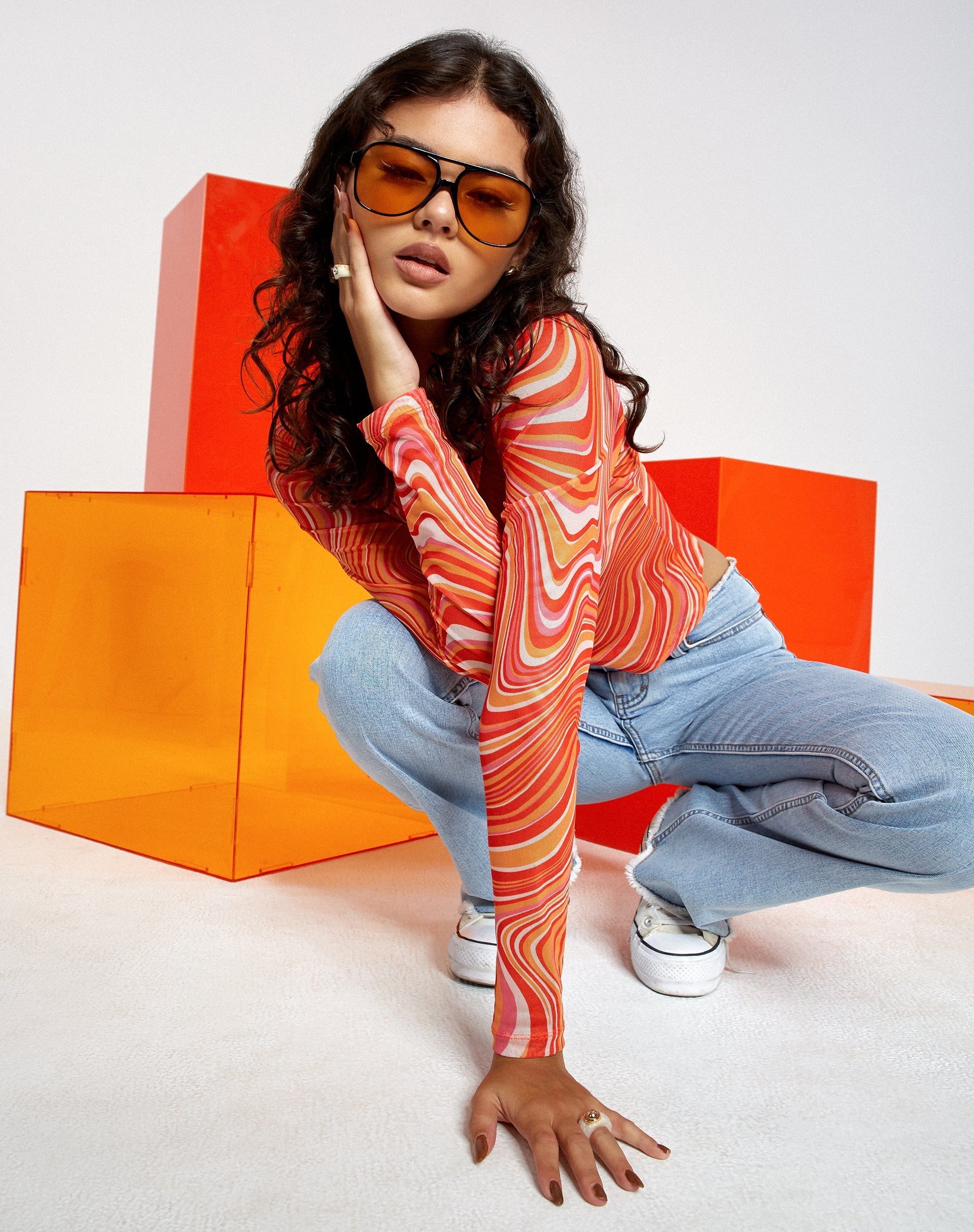 Afbeelding van Motel X Barbara Kristoffersen Kelly-shirt in 70s Ripple Mandarijn