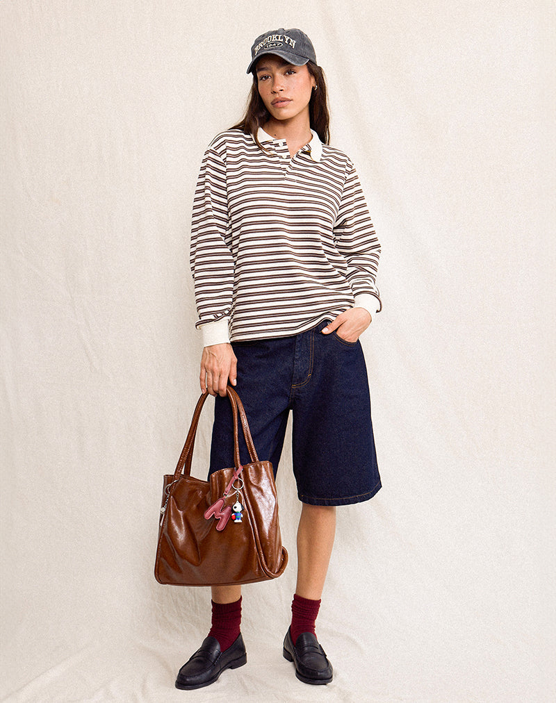 Afbeelding van Kemillau Baggy Shirt in Bruin met Witte Strepen