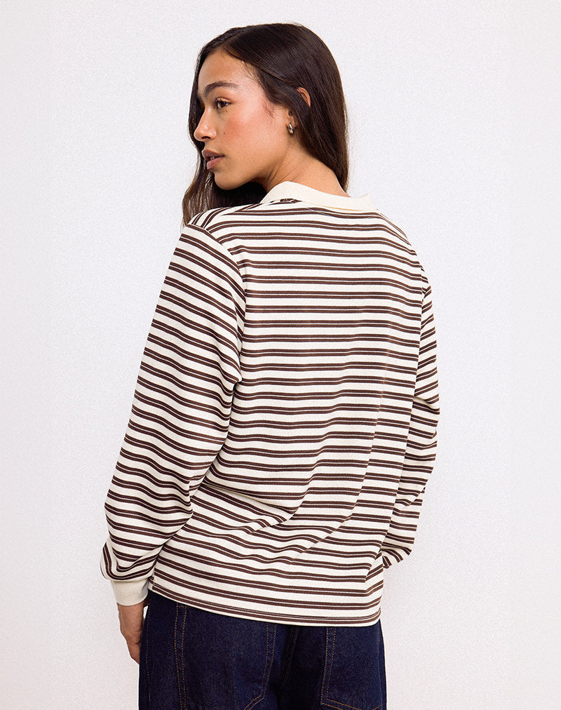 Afbeelding van Kemillau Baggy Shirt in Bruin met Witte Strepen