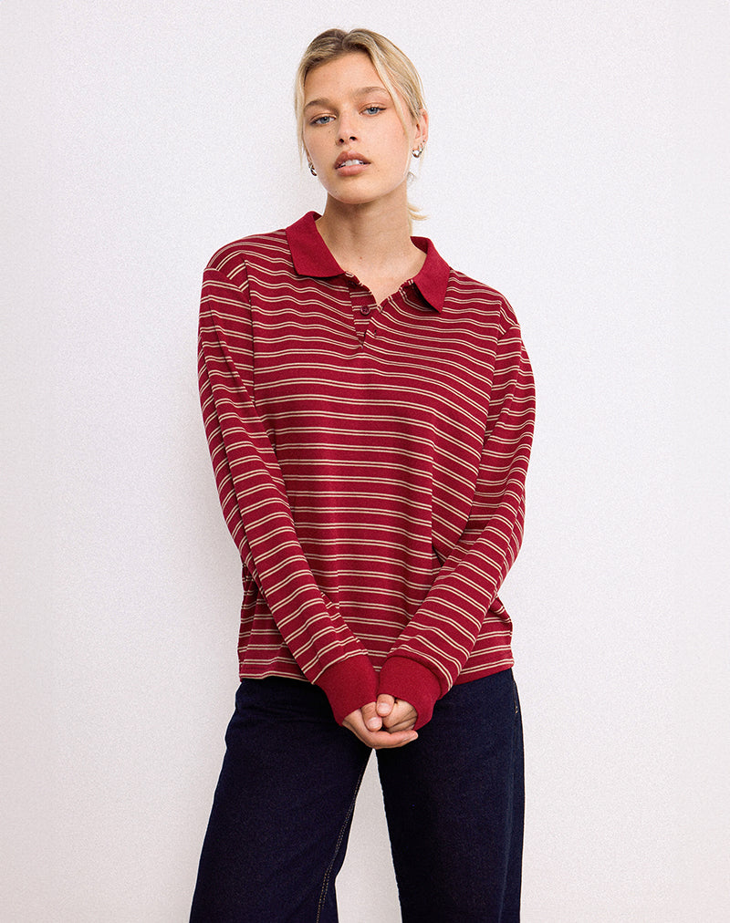 Kemillau Baggy Shirt in Bourgondië met Witte Strepen