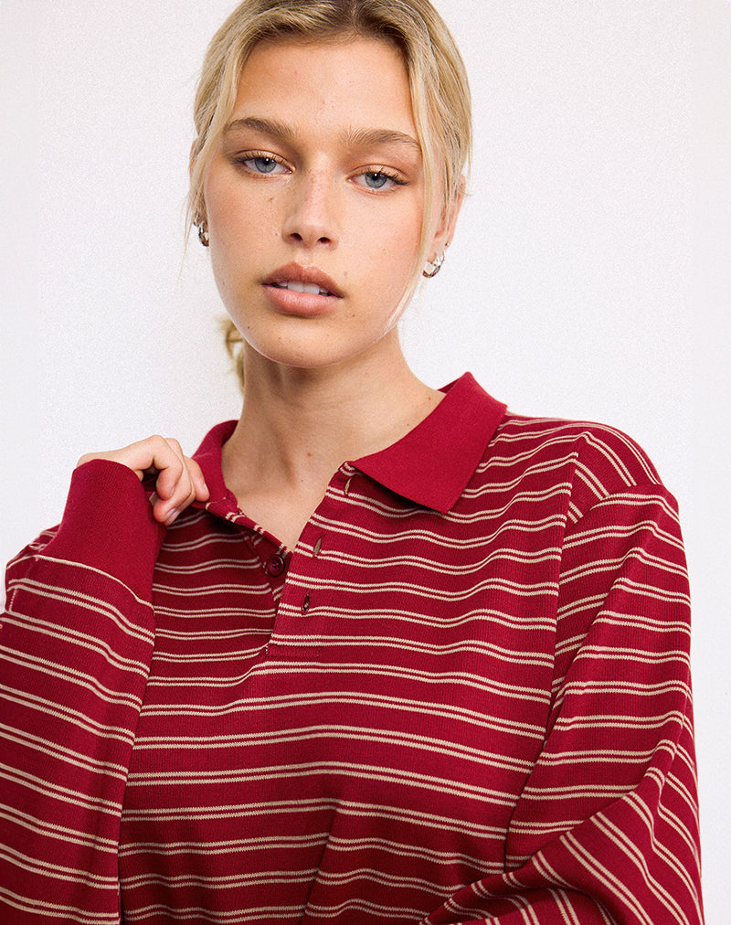 Kemillau Baggy Shirt in Bourgondië met Witte Strepen