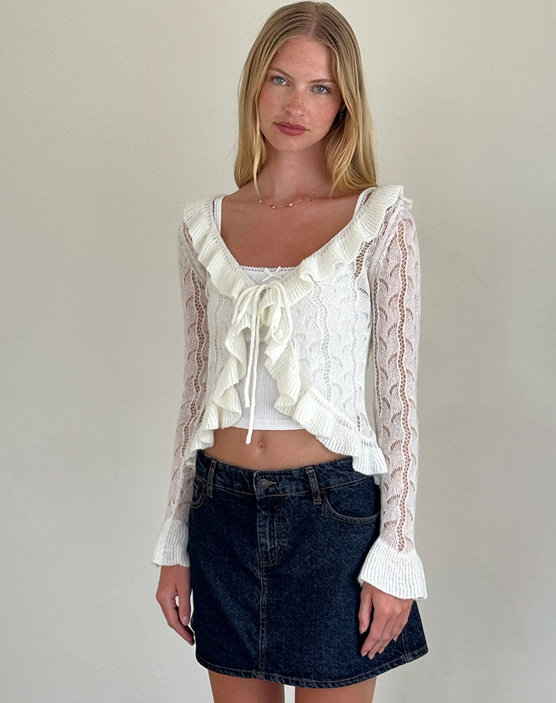 Kenira Vest in Pointelle Gebreid Berken Crème