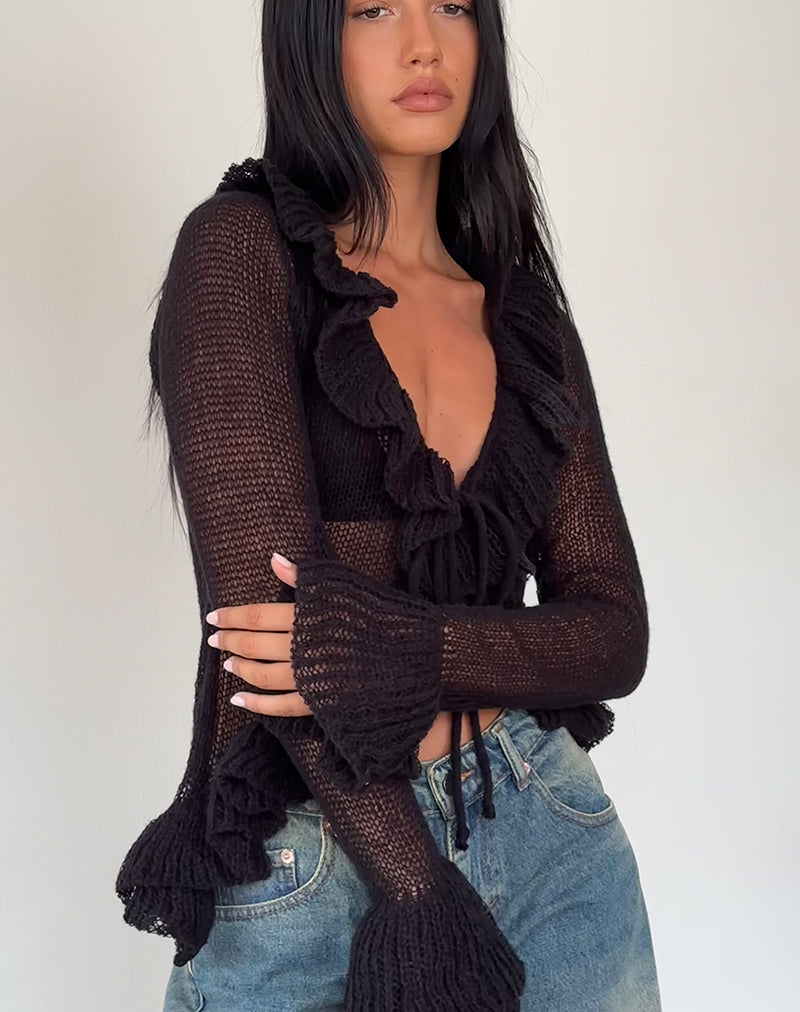 Afbeelding van Kendra Ruffle Cardi in Zwart