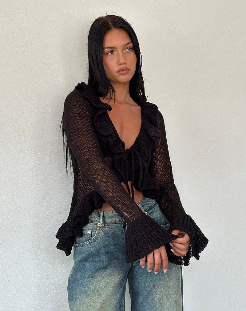 Afbeelding van Kendra Ruffle Cardi in Zwart