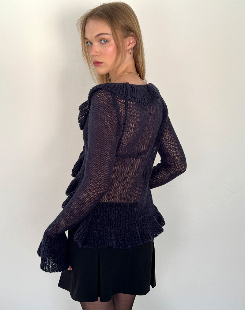 Afbeelding van Kendra Ruffle Cardi in Navy