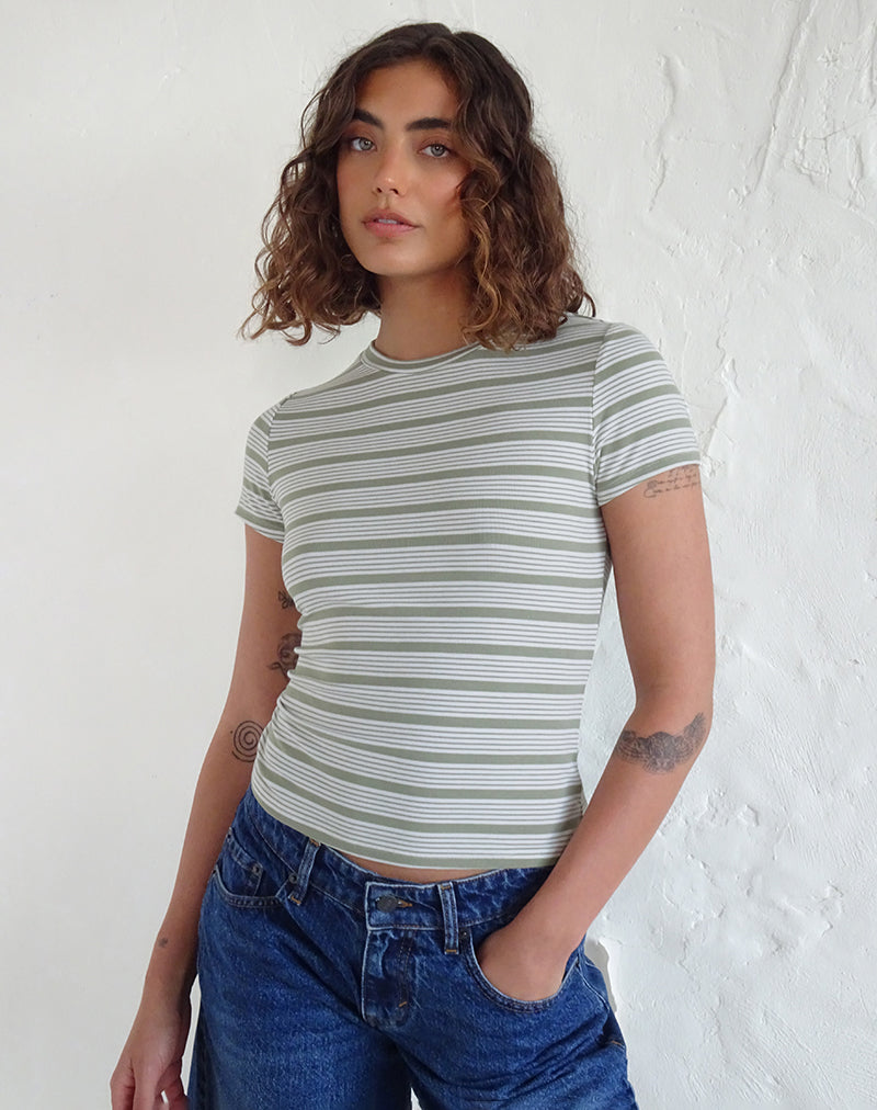 Afbeelding van Kenichi Top in Stripe Sage Green Jersey
