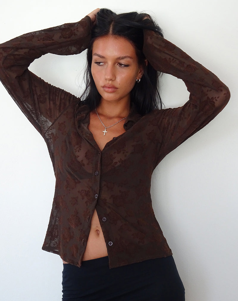 Afbeelding van Kenila Romantic Rose Shirt in Flock Bruin