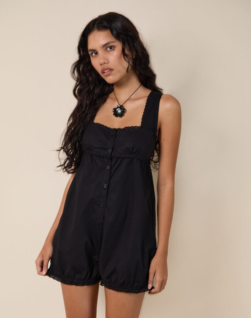 Afbeelding van Kenna Babydoll Playsuit in Popeline Zwart