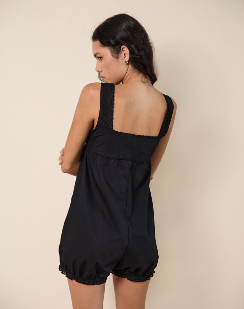 Afbeelding van Kenna Babydoll Playsuit in Popeline Zwart