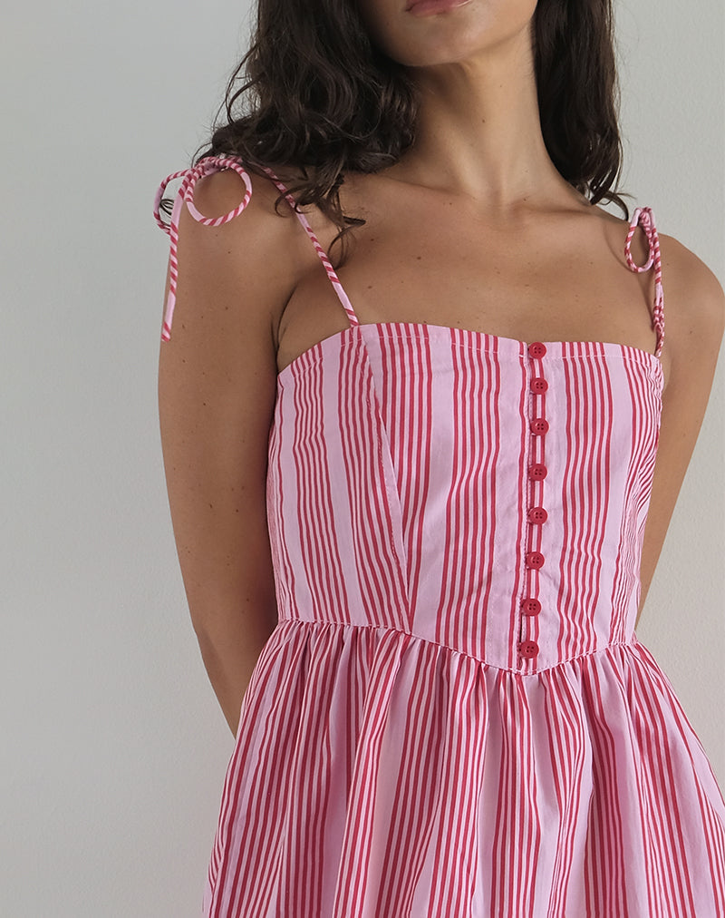 Afbeelding van Kesyani Mini Jurk in Verticaal Roze Streep