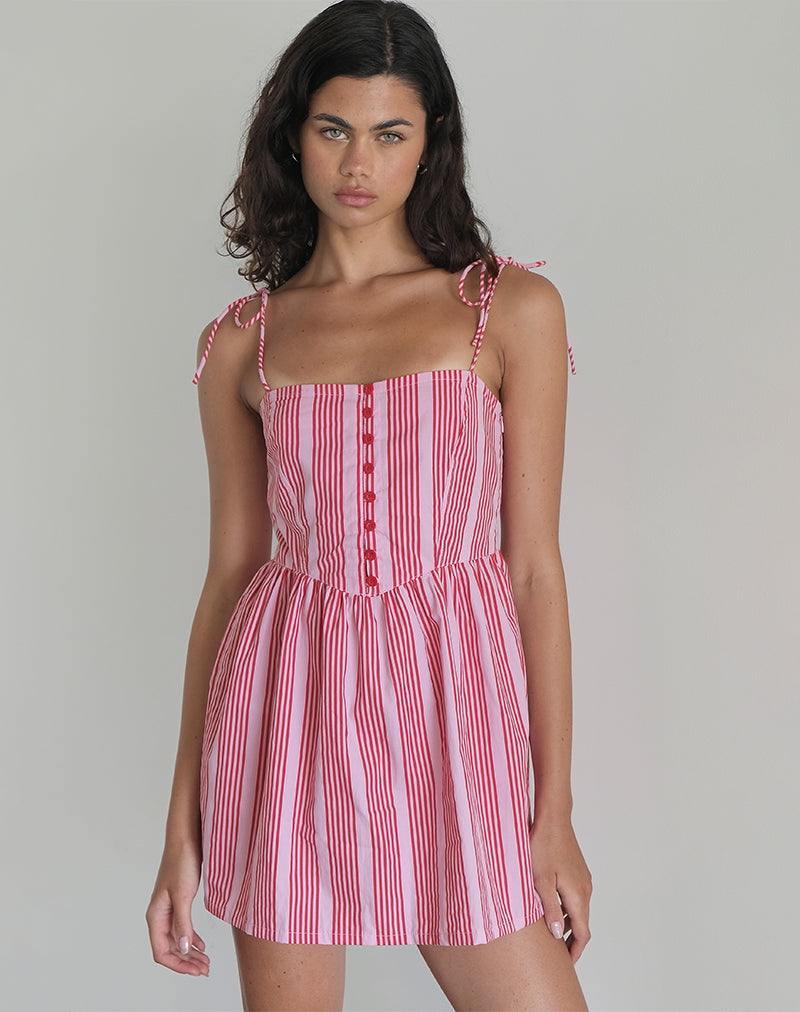Afbeelding van Kesyani Mini Jurk in Verticaal Roze Streep
