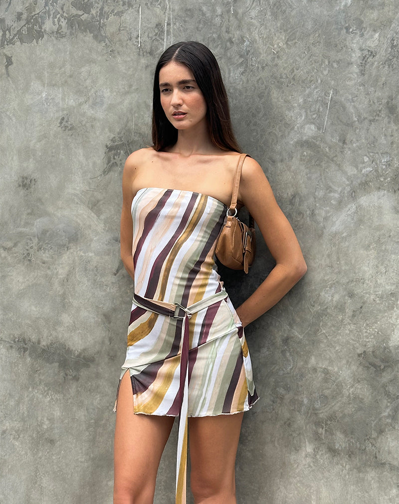 Kevsra Bandeau Mini Jurk in Mesh Wiggle Sunset