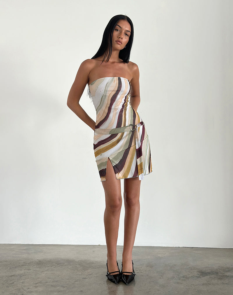 Afbeelding van Kevsra Bandeau Mini Jurk in Mesh Wiebel Sunset