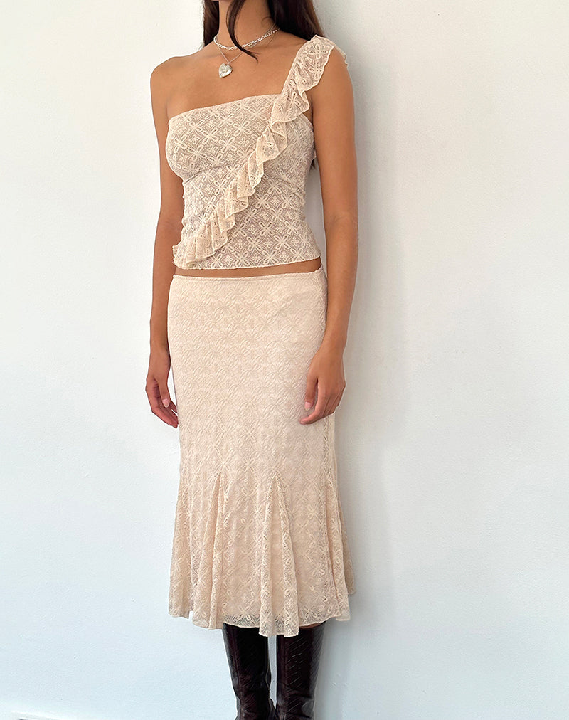 Afbeelding van Kezia Bandeau Frill Top in Textured Nude Lace
