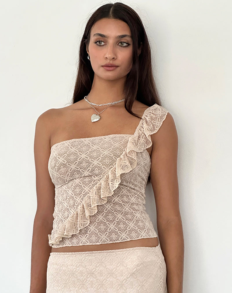 Kezia Bandeau Frill Top in gestructureerd naakt kant