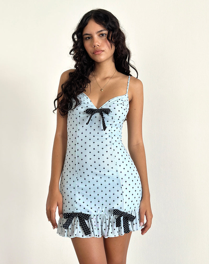 Khalil Mini Jurk in Blauw Zwart Basic Polka