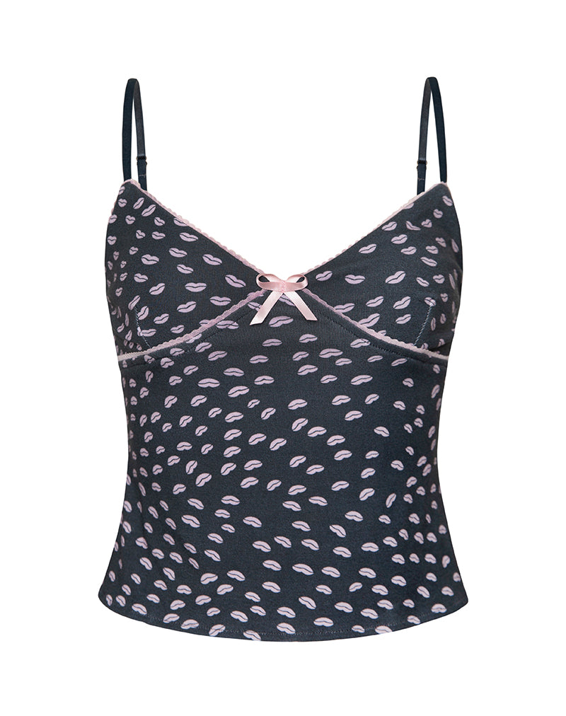Afbeelding van Narumi Cami Top in Zwart Micro Lips Roze