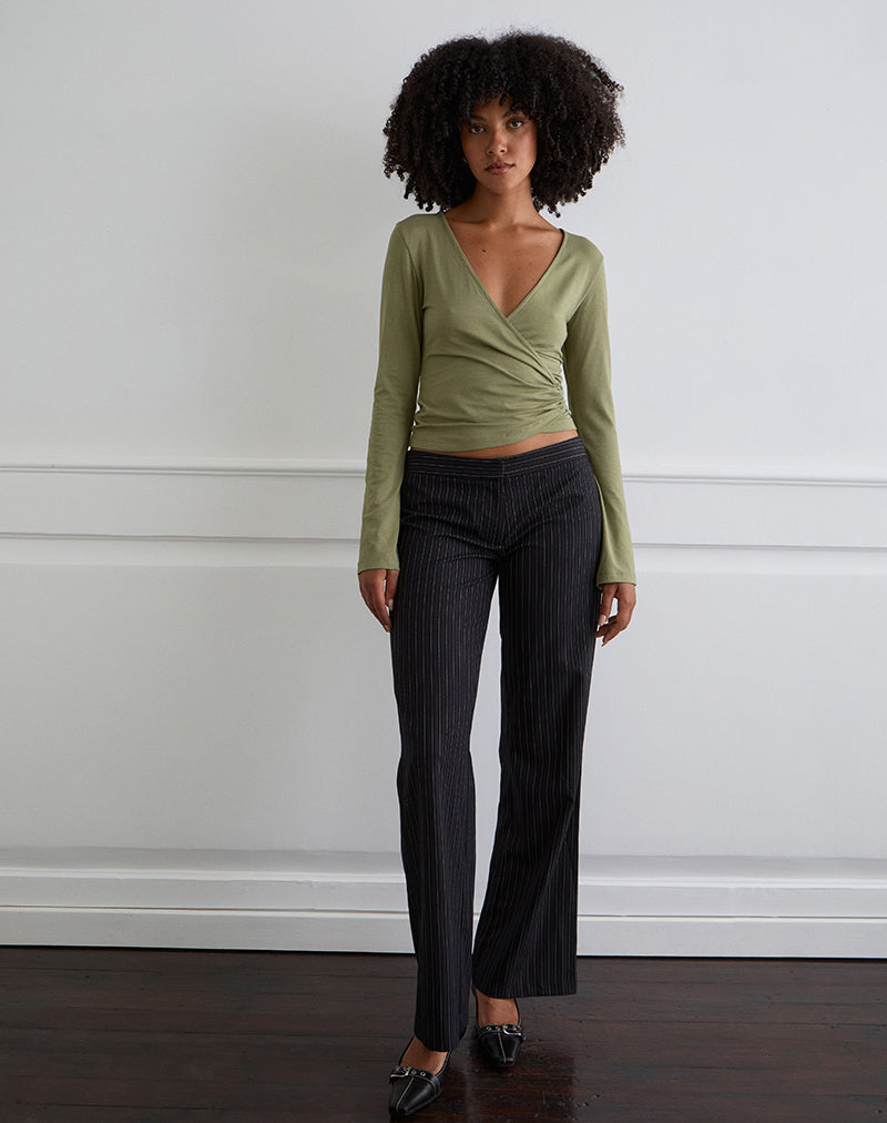 Kien Wrap Top met lange mouwen in olijfgroen
