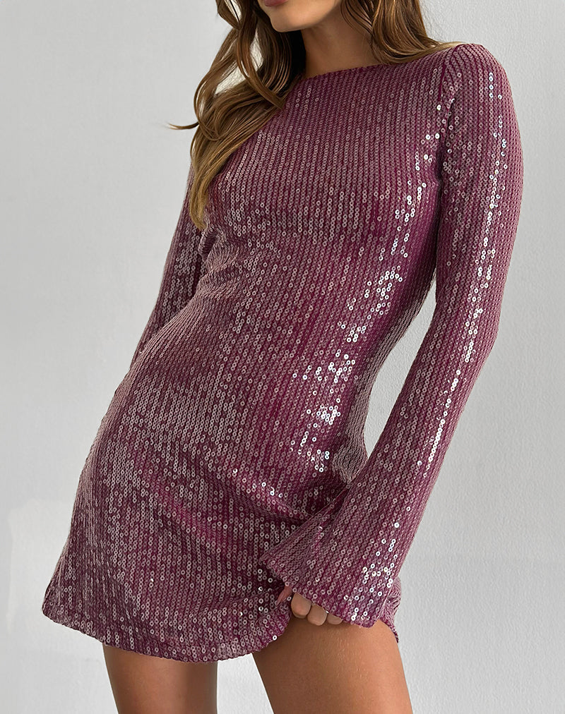 Afbeelding van Kimberly Mini Jurk in Helder Pailletten Maroon