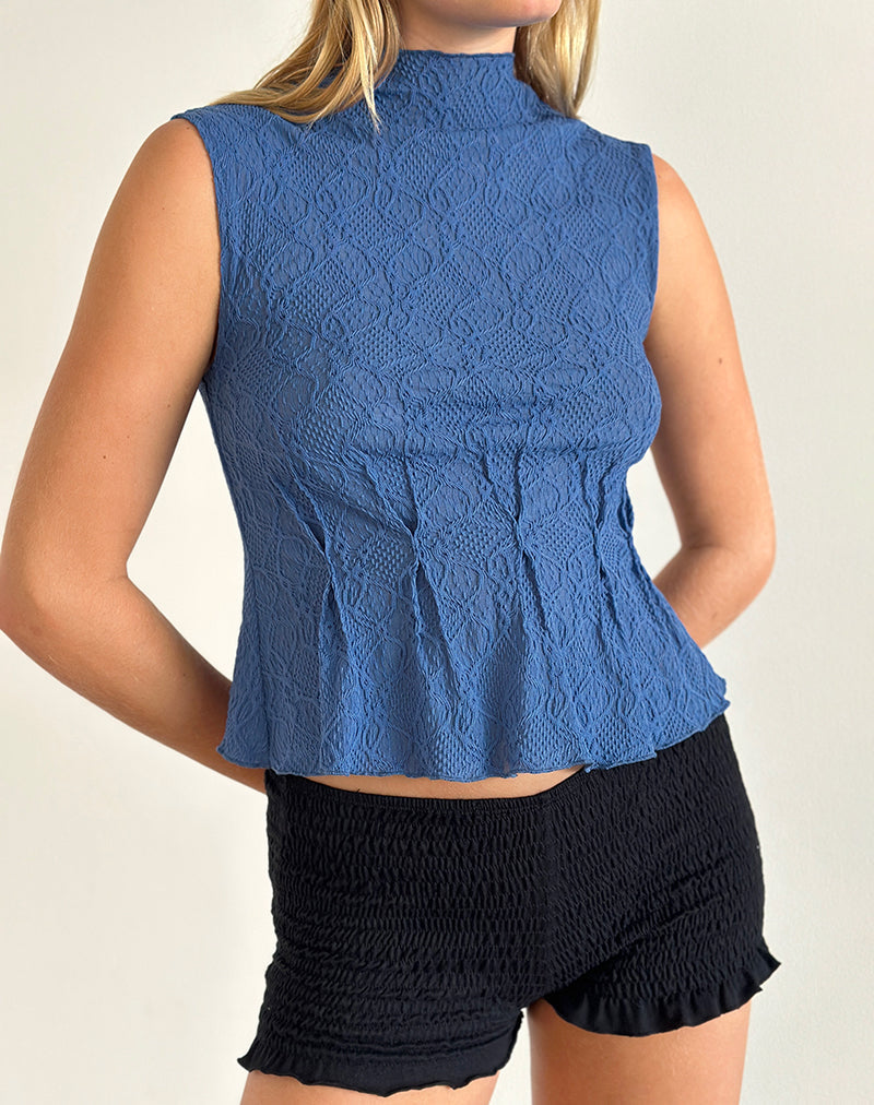 Kimbra Mouwloze Top in Blauw Textuur