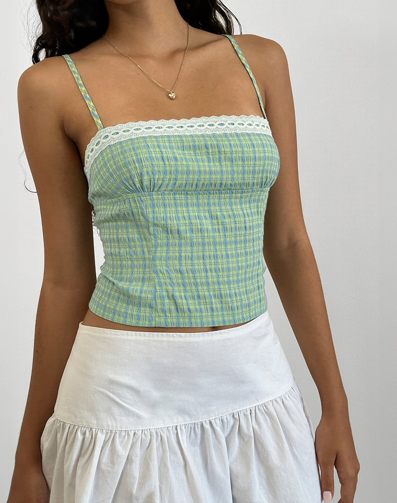 Kinaya Cami Top in Blauw en Geel Ruitje