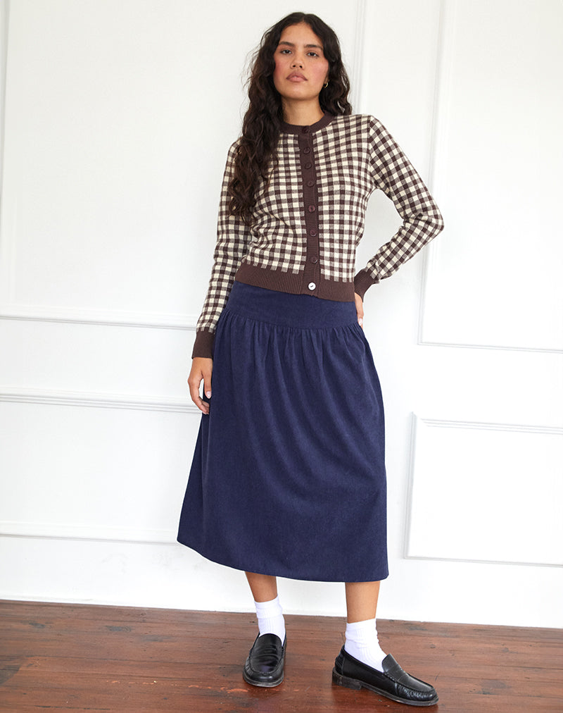 Afbeelding van Kiranila Midi rok in Baby Cord Inktblauw
