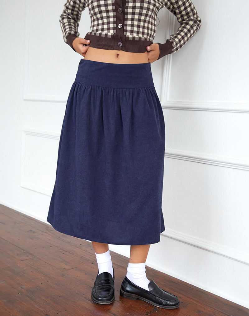 Afbeelding van Kiranila Midi rok in Baby Cord Inktblauw