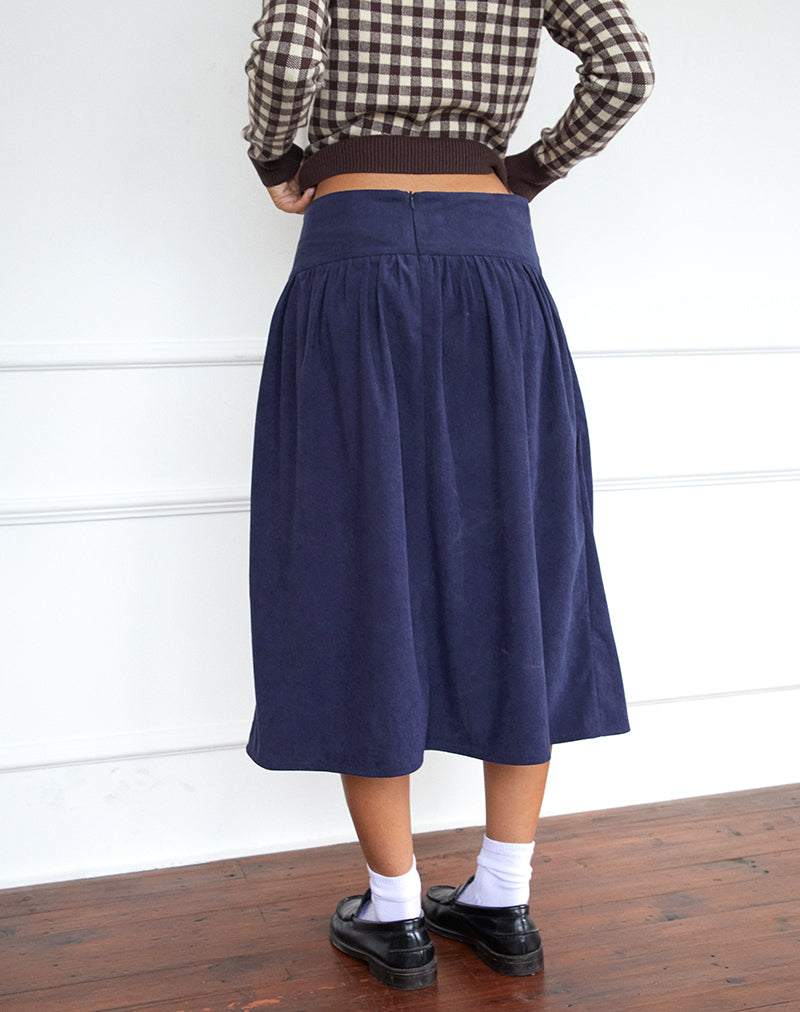 Afbeelding van Kiranila Midi rok in Baby Cord Inktblauw